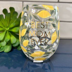 NWT.  FIRM!  Best Mom Ever Lemon Twist Stemless Wine/Water/Juice Glass